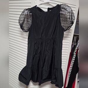Zara Black Dress with Sheer Polka Dot Sleeves